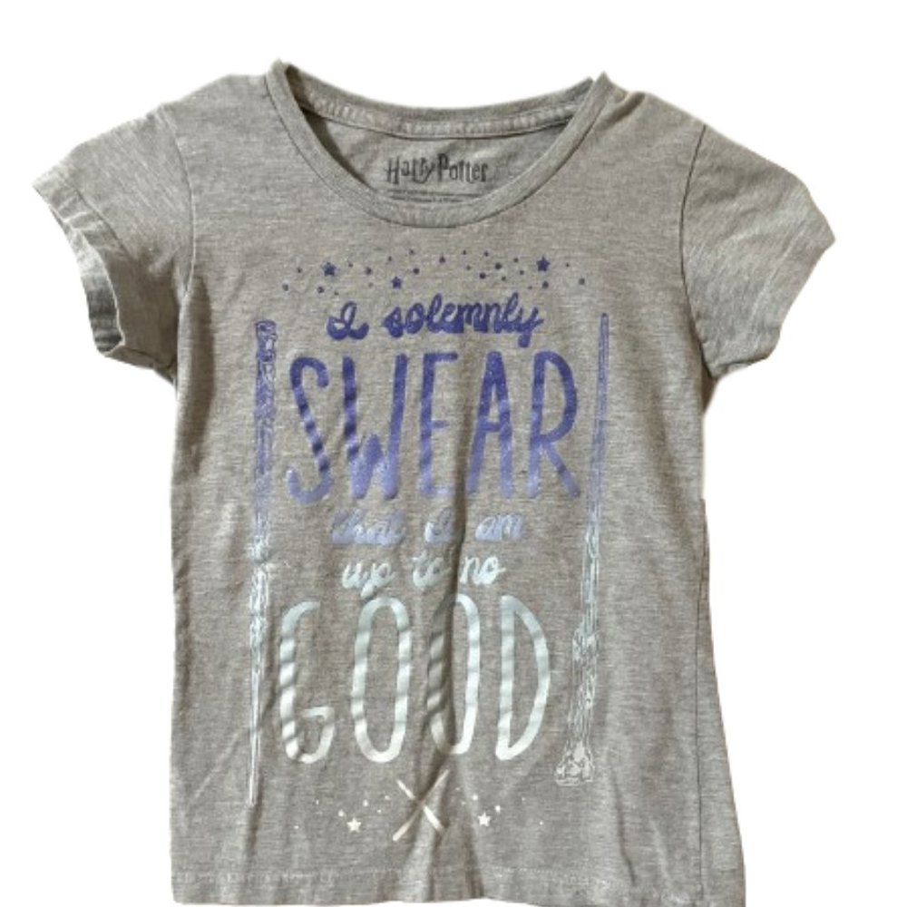 Harry Potter Girls Gray Tee Shirt Top Kids Size Medium 7/8 Solemnly Swear